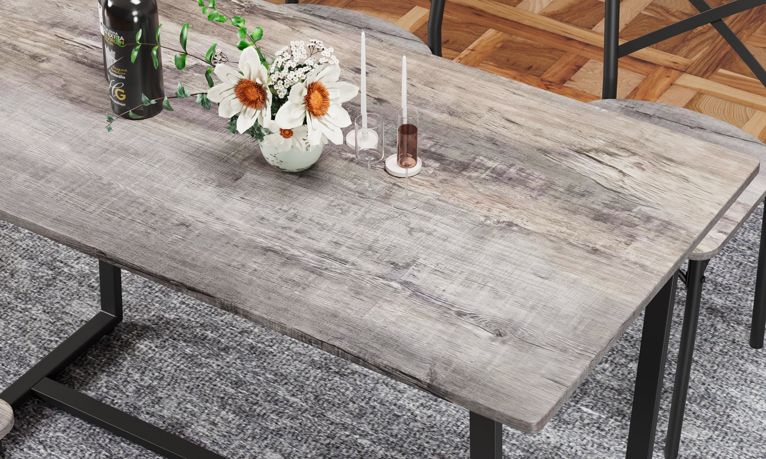 4-Piece Dining Table Set with 2 Chairs and Bench,Modern Kitchen Table Set for Breakfast,Small Space,Apartment,Gray