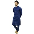 thumbnail image 4 of Atasi Men's Party Wear Linen Kurta Pyjama Set Blue Ethnic Shirt-Large, 4 of 6