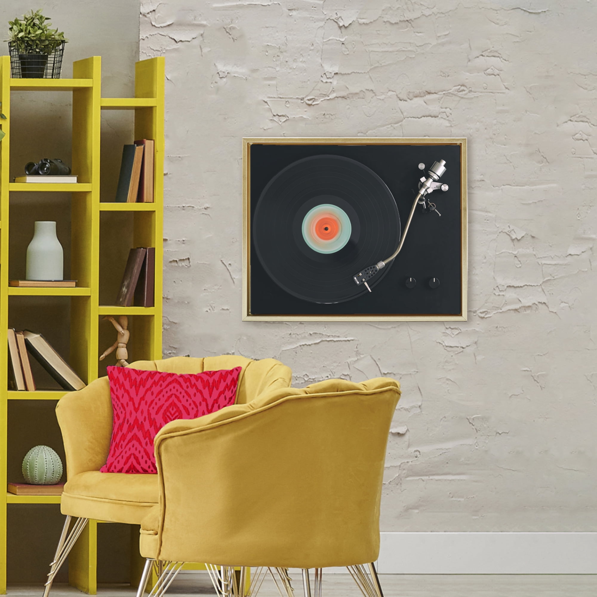 Stupell Industries Vintage Spinning Record Gold Framed Floater Canvas Wall Art, design by Tom Quartermaine