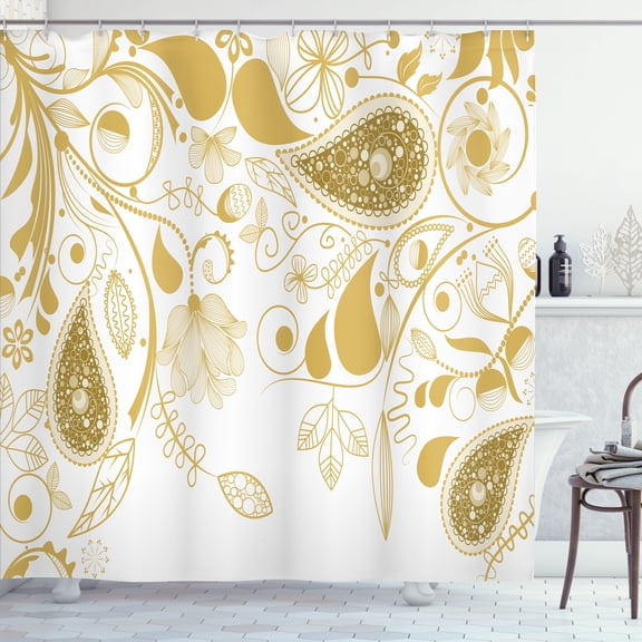 Ambesonne Paisley Shower Curtain, Oriental Motif Boho Print, 69"Wx84"L, Dark Mustard