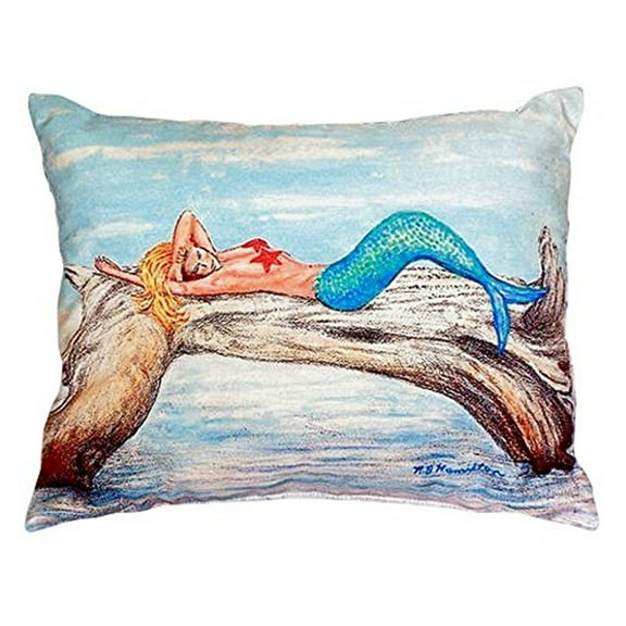 Betsy Drake Mermaid on Log No Cord Throw Pillow