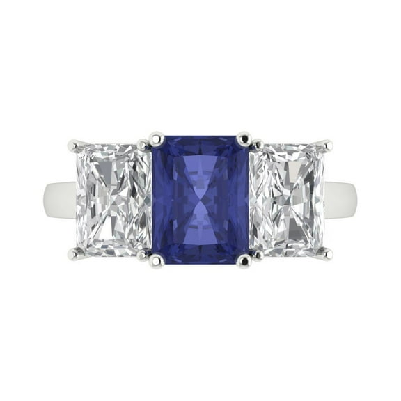 Three-Stone Engagement Ring for Women - 4ct Simulated Tanzanite in 18K White Gold Promise Ring