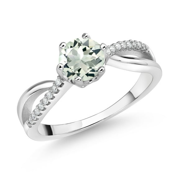 Gem Stone King 925 Sterling Silver Ring Round Prasiolite and Moissanite (0.88 Cttw) (Size 6)