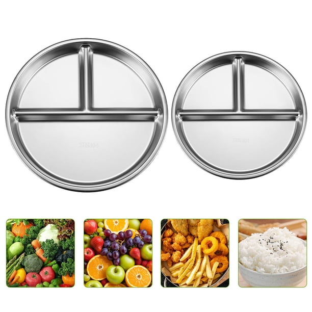 Pisexur Batería de cocina Platos llanos con divisiones de acero inoxidable 304 de 20 cm para la cocina del hogar
