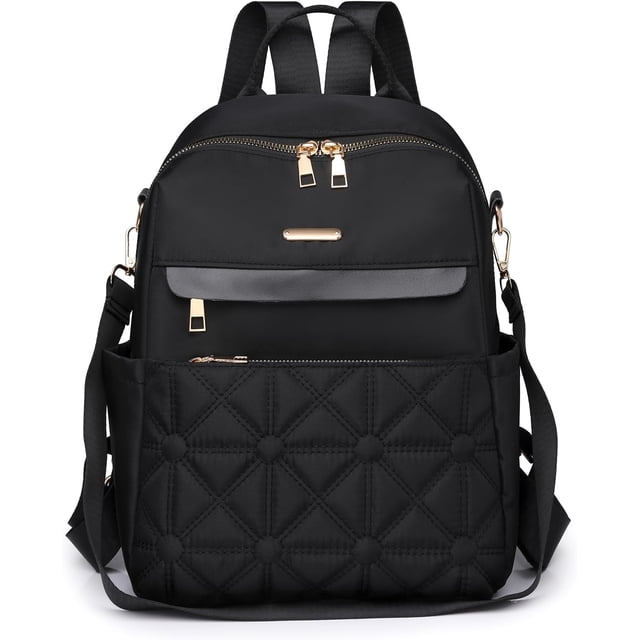 LHSHID Nylon Backpack Purse for Women Fashion Multipurpose Handbag Ladies Shoulder Bags Quilted Casual Travel Backpack Brown