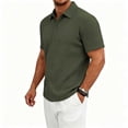 thumbnail image 3 of FRSASU Men's Casual Polo Shirt Summer Short Sleeve Vacation Button Down Beach Knit Stretchy Golf Shirts Army Green, 3 of 7