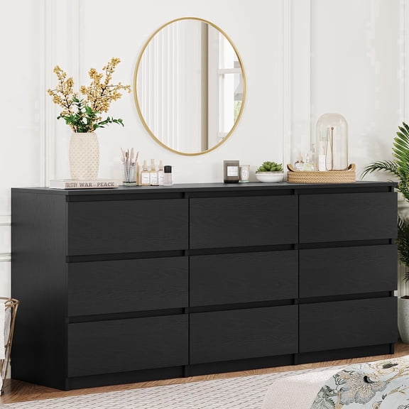 HoopieHome Modern 9-Drawer Black Wood Dresser