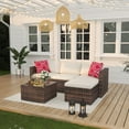 thumbnail image 6 of 5 Pieces Patio Furniture Sets, Outdoor Patio Furniture Set, Wicker Patio Rattan Outdoor Sofa Furnitures with Anti-Slip Cushion and Glass Table, Patio Conversation Sets for Porch, Garden, 6 of 7
