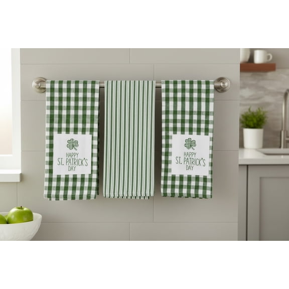 Serafina Home St. Patrick's Day Kitchen Towels: Decorative With Shamrocks and Clovers 15" x 25"