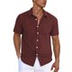 thumbnail image 2 of Blusa y camisa de manga corta con cuello vuelto y botones para hombre, estilo cárdigan vertical de manga corta con cuello vuelto y bolsillo, blusa de poliéster para hombre, 2 of 5
