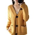 thumbnail image 3 of Women'S Color Block Long Sleeves Sweater Fall Button Down Casual Coatigan Soft Knit Coat with Pocket Yellow S, 3 of 8