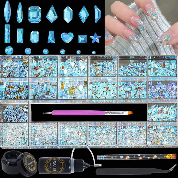 Juego de diamantes de imitación para uñas HNUIX Aurora Crystals, 3200 piezas con kit