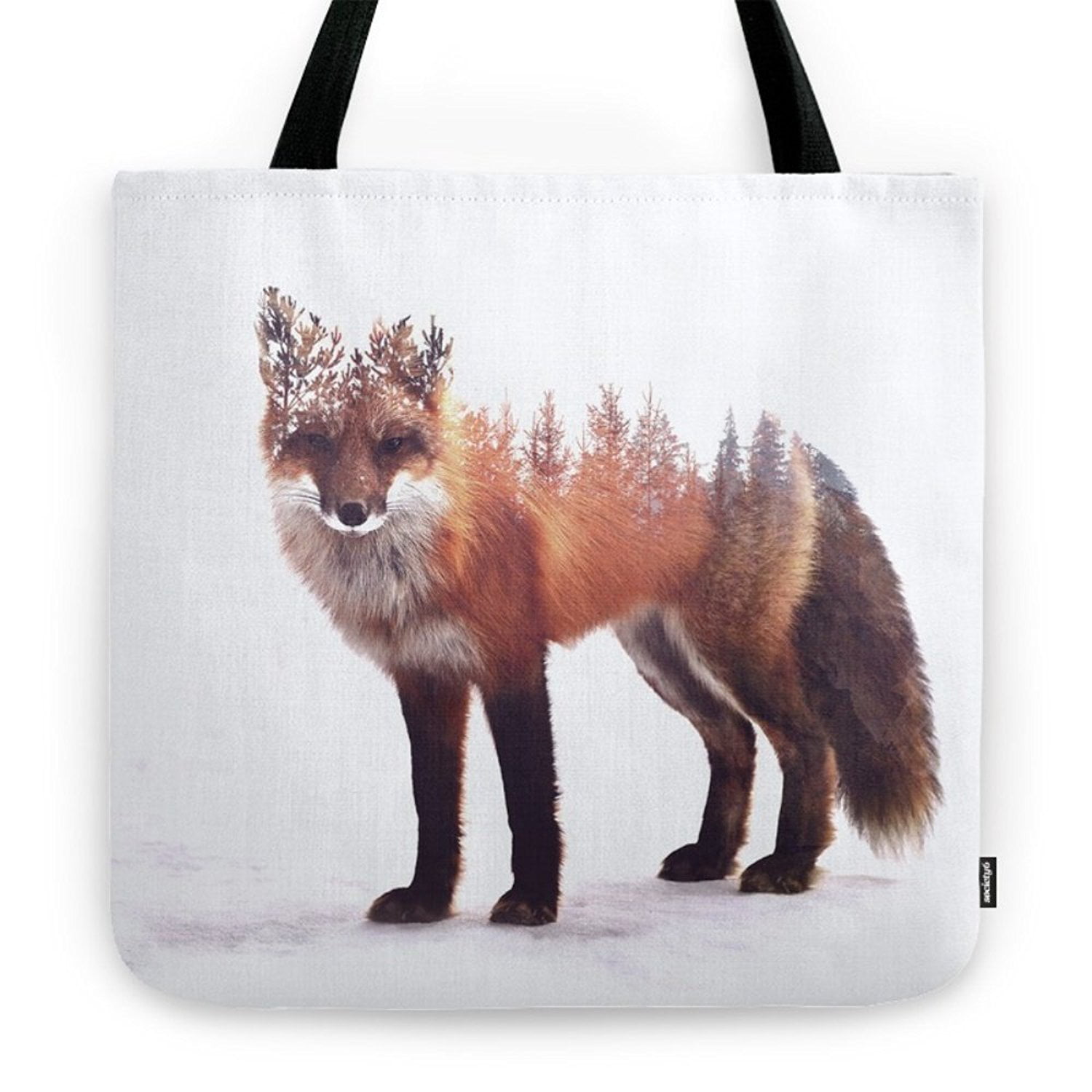 Red Fox Cotton Tote Bag Hand Painted Sustainable gift Art canvas bag
