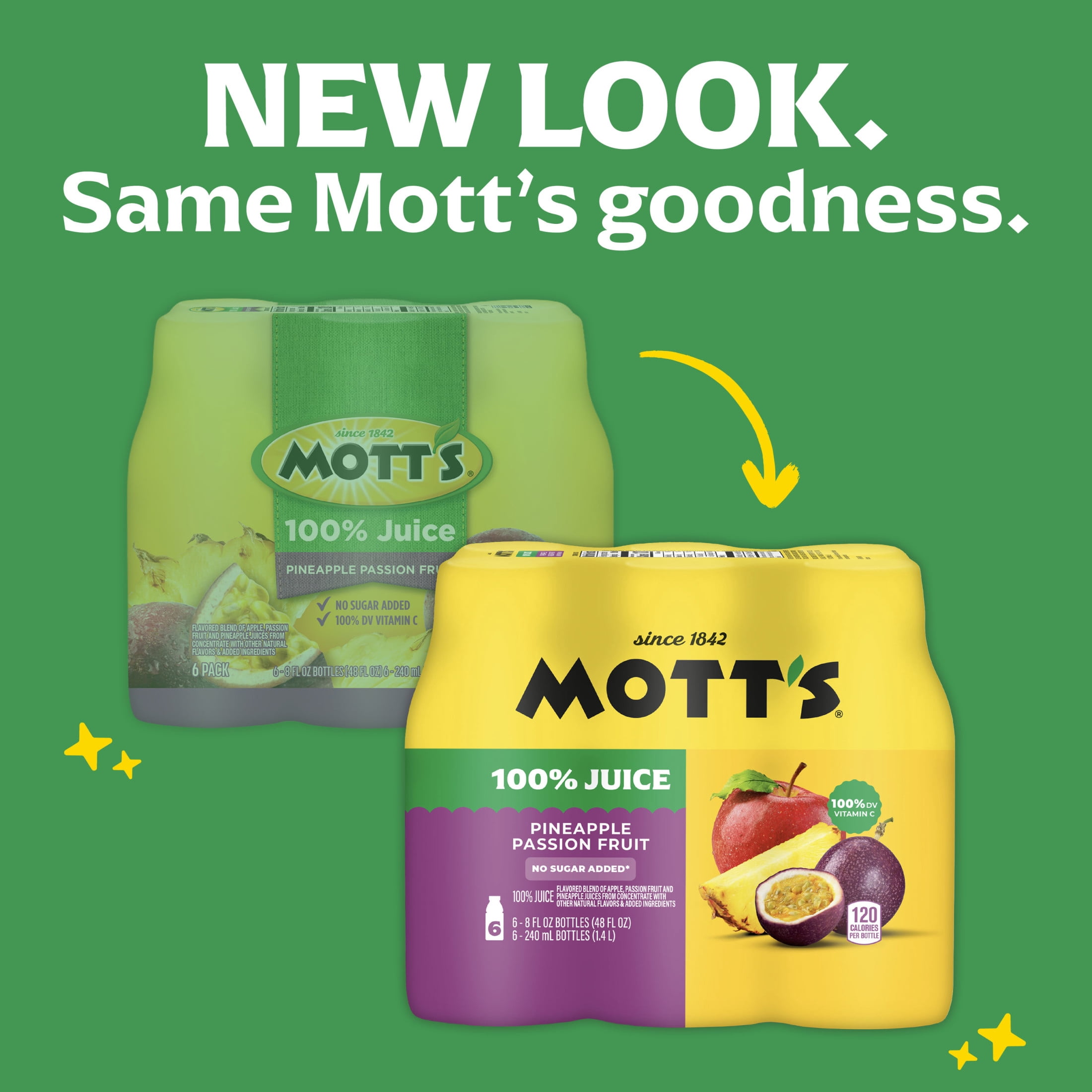 (4 pack) Mott's 100% Pineapple Passion Fruit Juice Blend, 8 fl oz, 6 Count Bottles