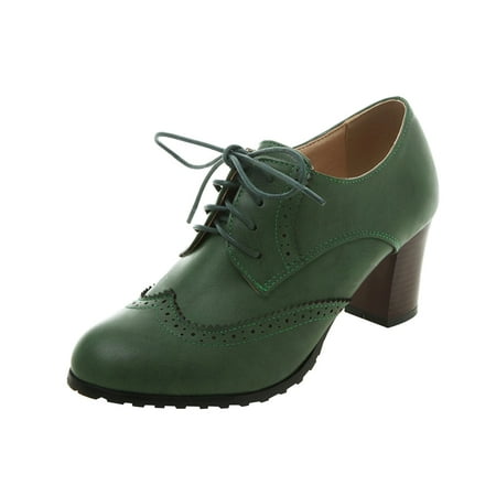 

SEMIMAY Women Ankle Boots Foreign Trade Large Size Vintage Leather Shoes Fashionable And Comfortable Round Toe Square Heel Thick Lace Up Green
