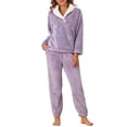 thumbnail image 2 of INSPIRE CHIC Women's Pajama Sets Fluffy Fleece Pullover Tops with Pants Winter Plush Warm Fuzzy Loungewear M Purple, 2 of 6