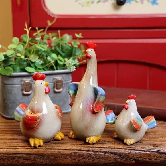 Aqestyerly Easter ,3Pcs Easter Decoration Farm Animals Porcelain Figure Feng Shui Statue Ceramic Collectible Figurines Rooster Kitchen Decor Ceramic Crafts Hen Figurine Ceramics