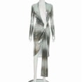 thumbnail image 3 of Metallic Evening Dress with Deep Plunge and High Slit (M, Grey), 3 of 7