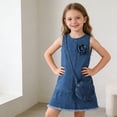 thumbnail image 2 of Adeawade Flower Girl Dress 6-7 Years Crewneck Denim Dress Floral Applique Sleeveless Outfit Summer Two Piece Elegant Wear Blue, 2 of 9