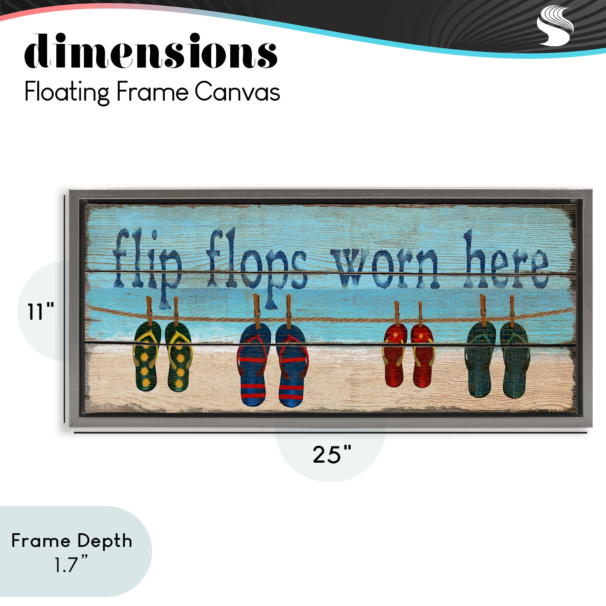 Stupell Industries Flip Flops Worn Here Gray Framed Floater Canvas Wall Art, design by Gail Fraser