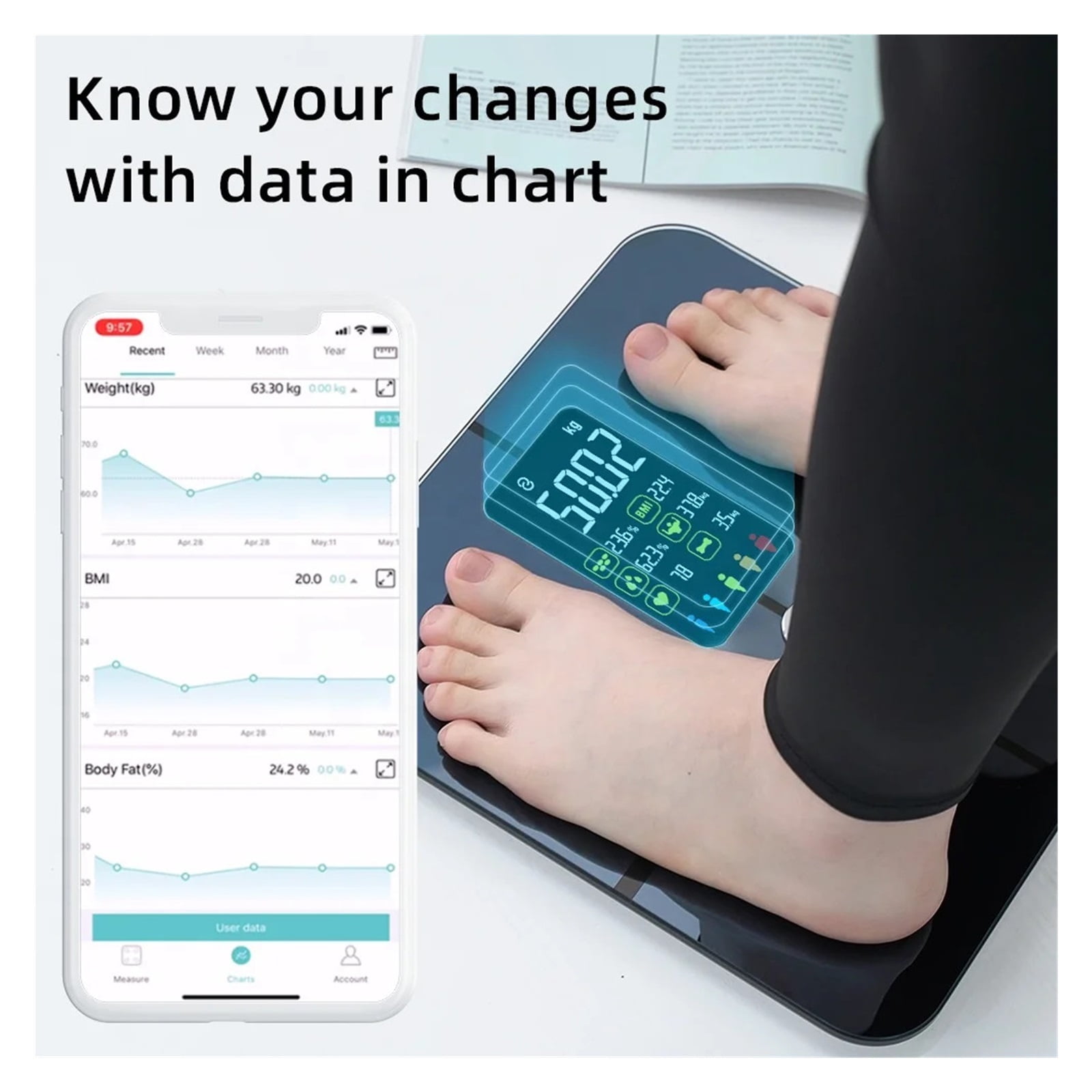 Smart BMI Scale Smart Digital Body Weighing Scale, Body Fat Scale Body Composition Analyzer, Weighing Scale Bathroom Weight Scale ,Heavy Duty Design