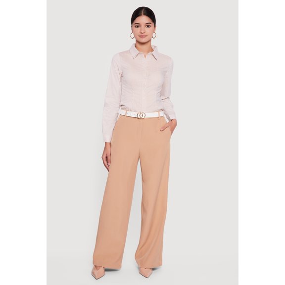 Women's Crepe Knit High Waisted Wide Leg Dress Pants