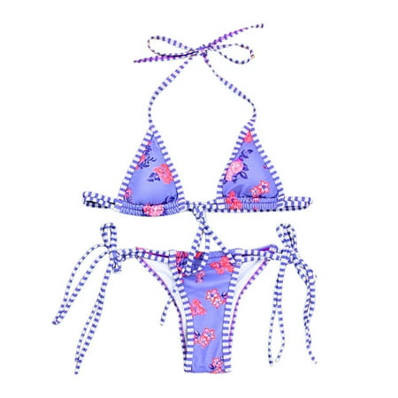 QYZEU 2 Piece Swimsuit for Women Sporty Printed Bikini Sets Tie Side Bathing Suit Two Piece Swimming Bra with Underwire Breathable Comfortable Lightweight Swimwear Purple S