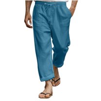 YLSDY Capris Pants for Women Cotton Linen Casual Summer 2025 Straight Wide Leg Loose Drawstring Elastic Waist Cropped Trouser Sky Blue S