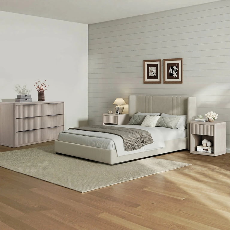 dresser nightstand set Charlton Home Scarlett 4 Piece And Sets, Two 3 Drawer Dressers & Two Rattan Nightstands, Oak & Reviews With metal drawer glides and clean drawer interiors for smooth movement MAISONARIA Walnut 3-Piece Dresser Bedroom