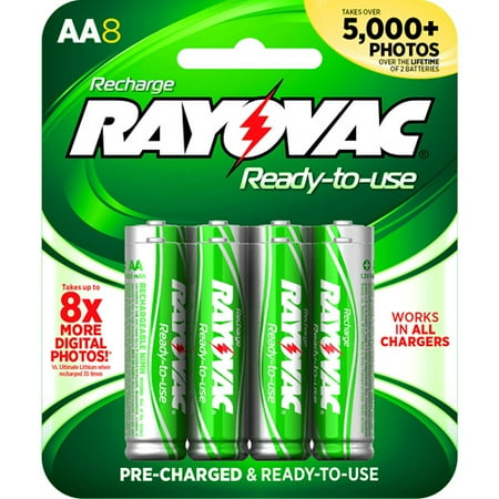 Rayovac Pre-charged Rechargeable NiMH AA Batteries, 8ct