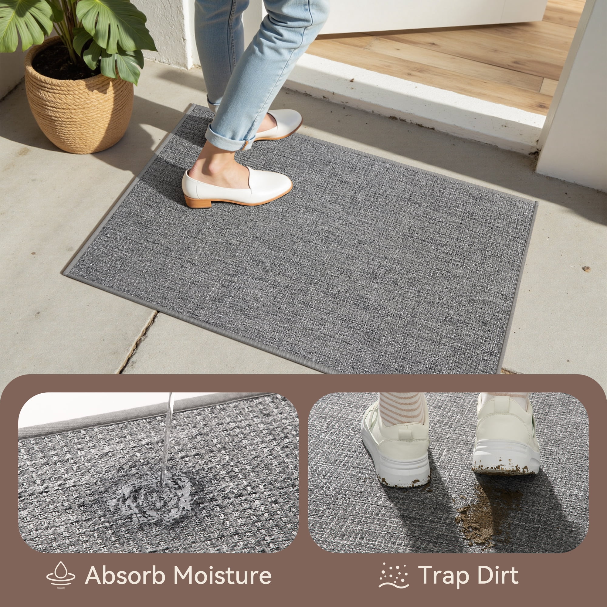 FEELHOME Door Mats for Inside 32"x47" Non Slip Rubber Welcome Mat for Inside Low-Profile Dirt Trapper Indoor Door Mats for Entryway Absorbent Washable Entry Rug Floor Mats Gray