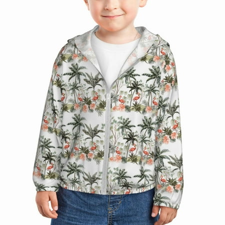 

Gaeub Flamingo Palm Trees Print Athletic Sun Protection Hoodie for Kids Long Sleeve Outdoor UV Shirt Running Fishing Top for Boys Girls-4 Years