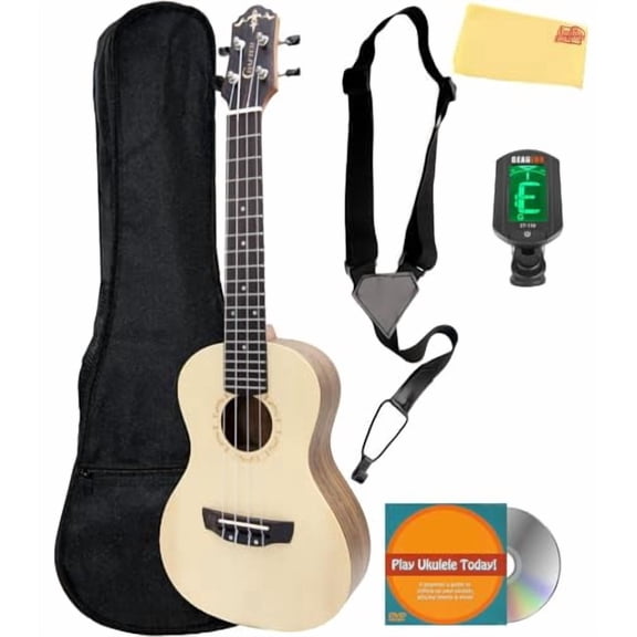 Crafter UC-220 Spruce Top Ovangkol Concert Ukulele Bundle with Gig Bag, Tuner, Austin Bazaar Instructional DVD, and Polishing Cloth