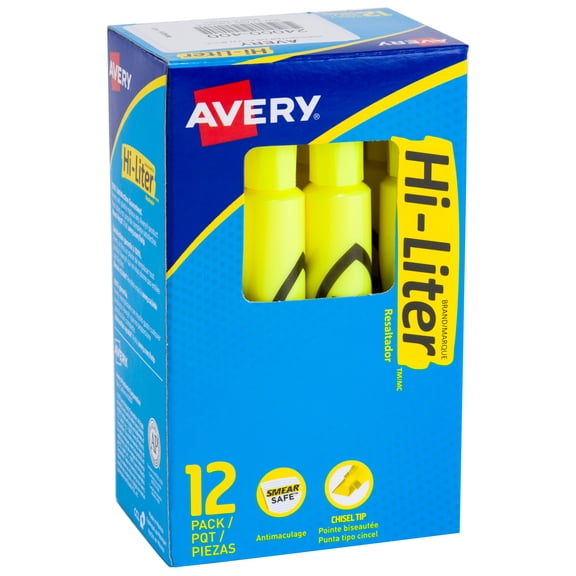 Avery Hi-Liter, Desk-Style, Fluorescent Yellow, 12 Count (24000)