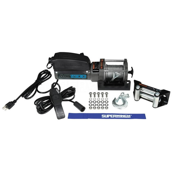Superwinch AC 1500 Utility Winch | Wall Mounted | 120V Electric | 1500lbs Pull | 35ft Wire Rope | Remote Included