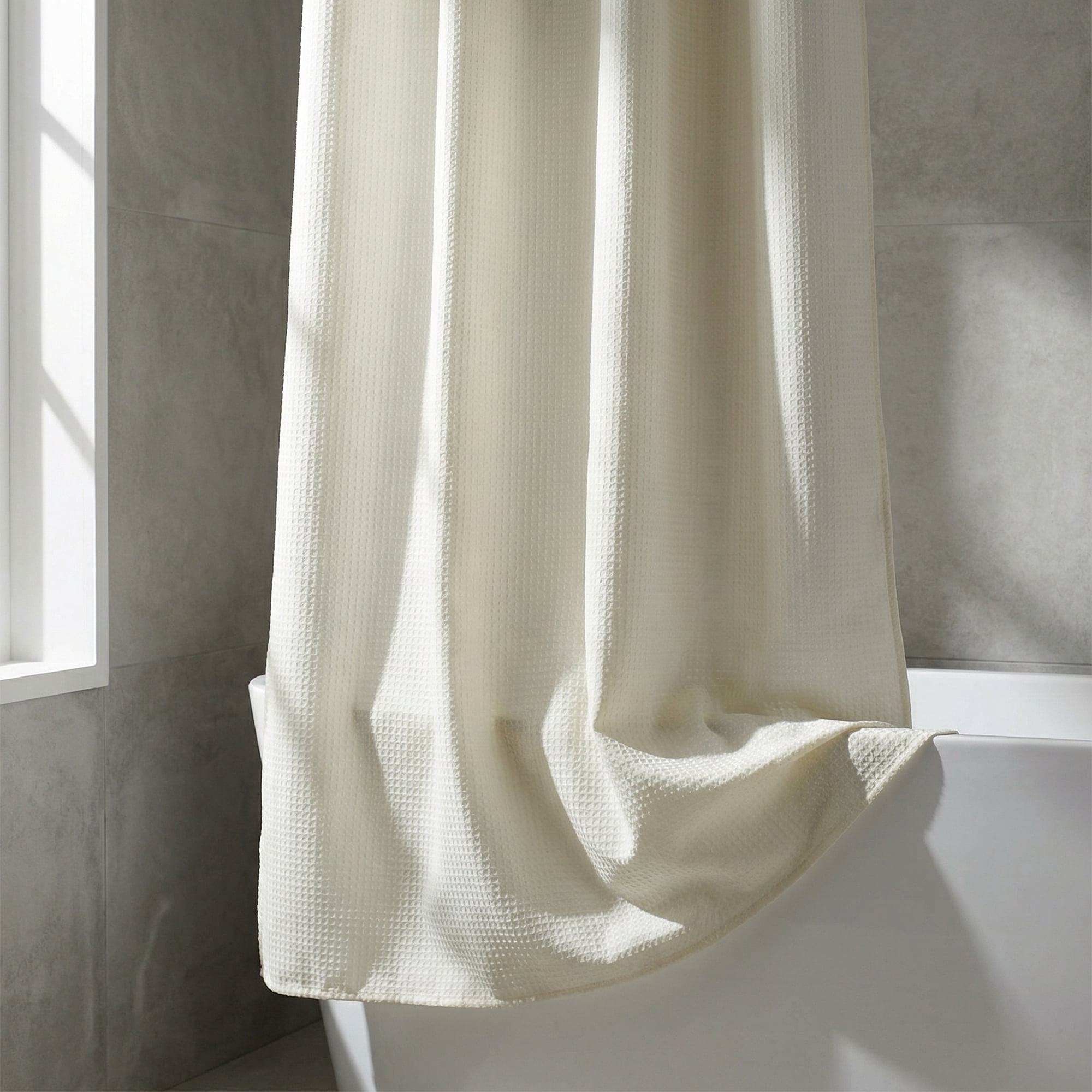 Unique Bargains Modern Waffle Weave Shower Curtain with 12 Hooks Beige 71"W x 71"L