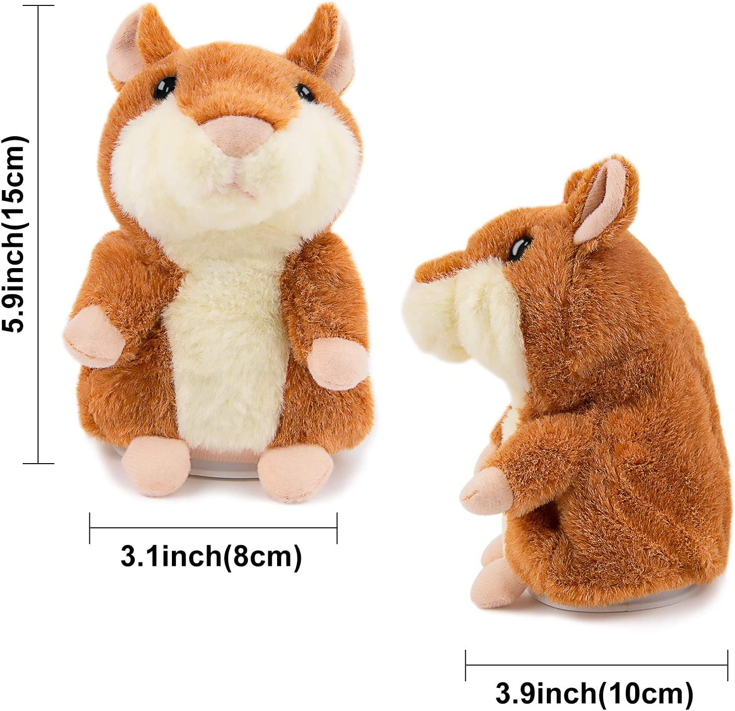 Happon Talking Hamster, 2 Pack Interactive Stuffed Plush Animal Talking Toy Cute Sound Effects with Repeats Your Said Voice, Best Buddy for Kids Gift Age 3+ (Brown)