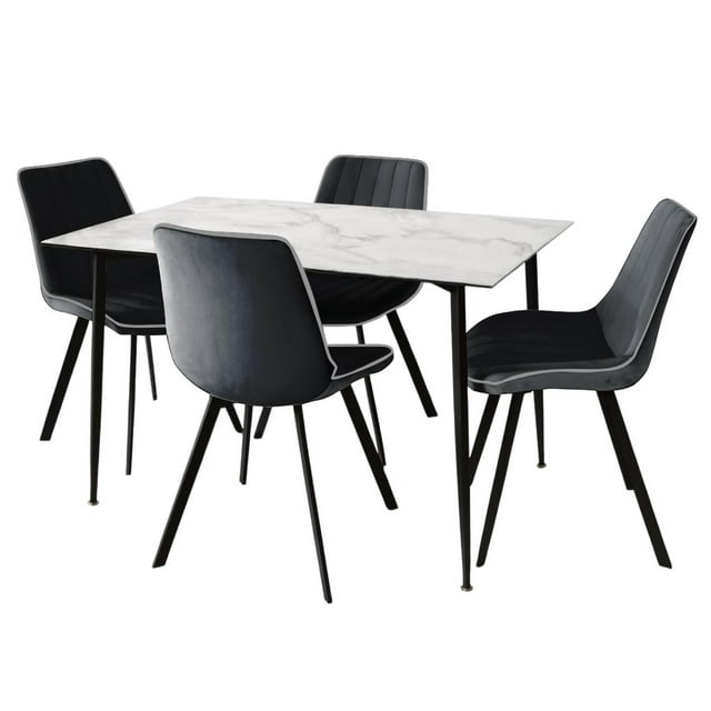 Comerdor Mesa Tipo Marmol Rectangular Sillas Velvet gris