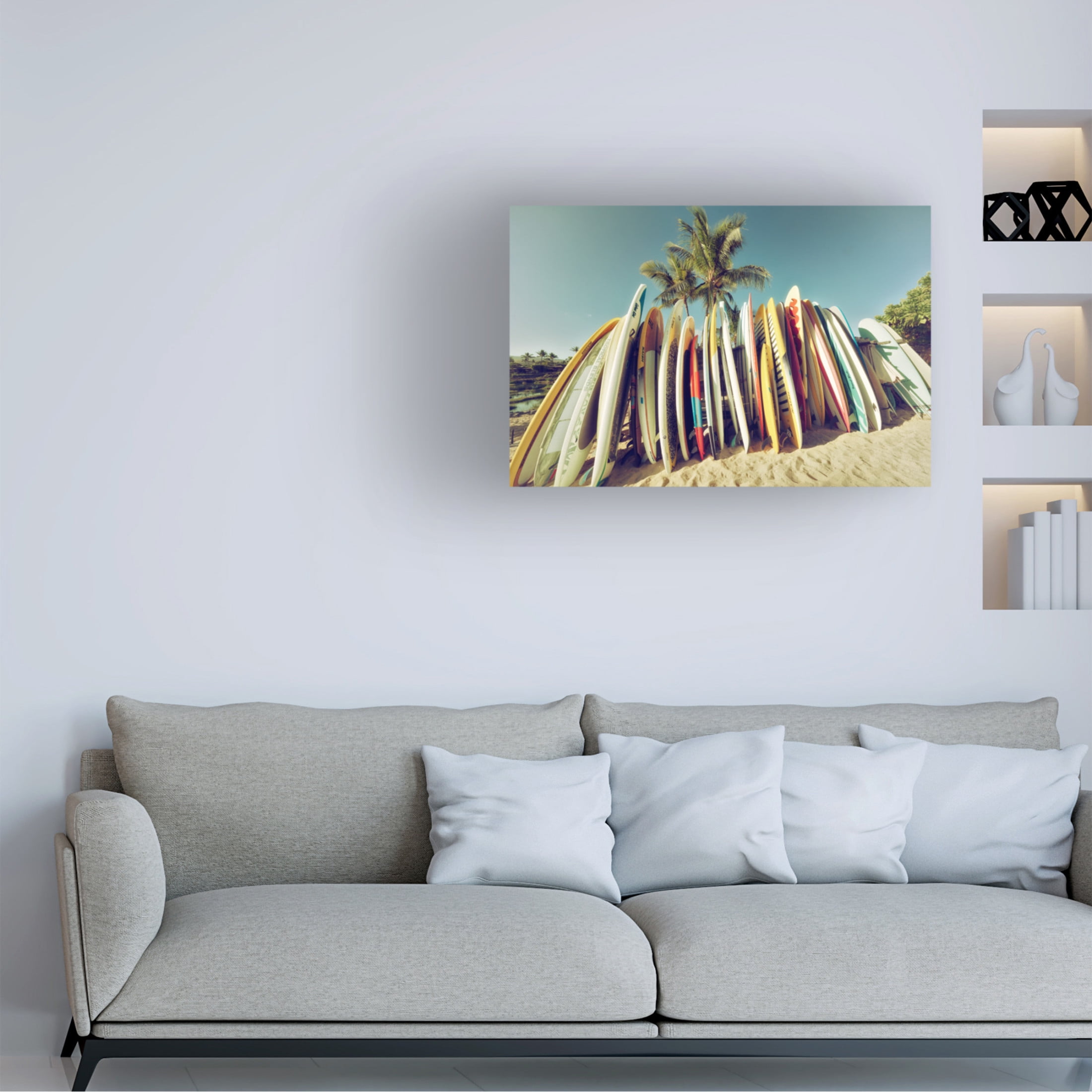 Canvas Wall Art - Dennis Frates 'Stack Of Surfboards' Wall Art for Living Room, Bedroom, or Office Décor by Trademark Fine Art - 19 x 12 Inches