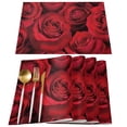thumbnail image 2 of Placemat Valentine Rose Flower Red 4/6pcs Table Pad Mats for Dining Table Home Kitchen r Accessories Linen Coaster, 2 of 7