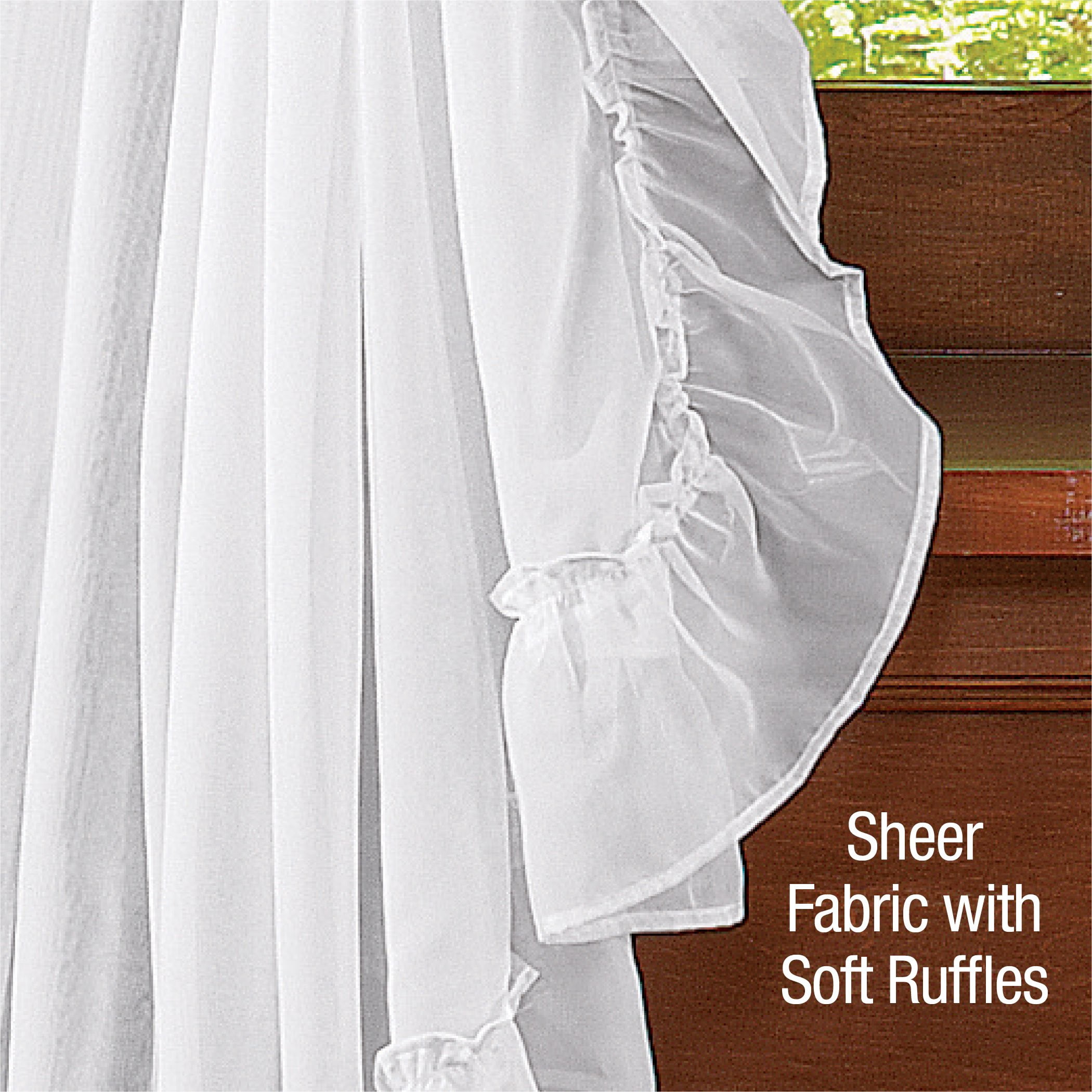 Collections Etc Isabella Ruffled Sheer Fabric Rod Pocket Window Curtain Set, Cream