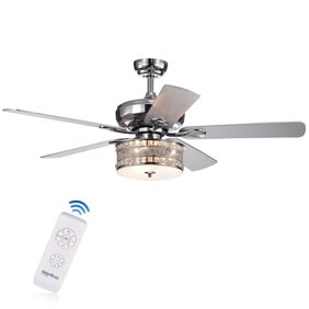 Cayten 5 Blade 52 Inch Chrome Lighted Ceiling Fans With Crystal