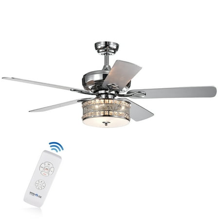 Davrin 5 Blade 52 Inch Chrome Ceiling Fan With 3 Light Crystal