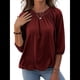 thumbnail image 2 of Camiseta de Cuello Redondo para Mujer, Blusa de Algodón de Media , Mangas 3/4, Informal, Holgada, Plisada, Básica. Vino Tinto XXL, 2 of 7