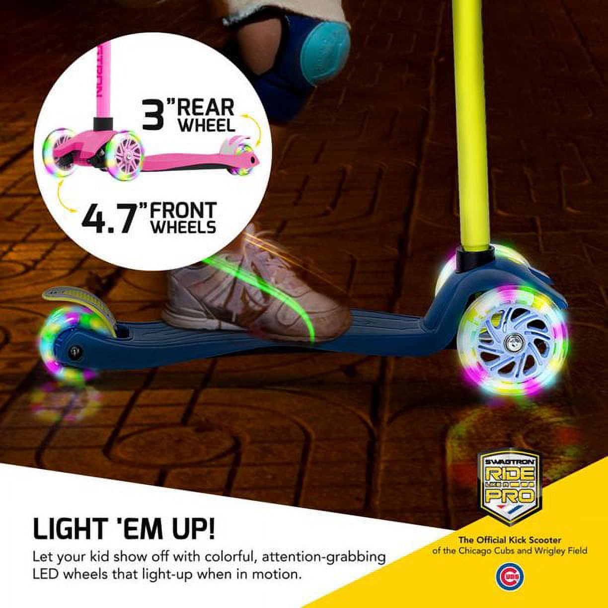 Swagtron K5 3-Wheel Kids Scooter with Light-Up Wheels Height-Adjustable for Boys or Girls Ages 3+
