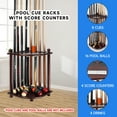 thumbnail image 3 of GSE Games & Sports Expert Corner-Style Floor Stand Billiard Pool Cue Racks with Score Counters. Holds 8 Pool Cue Sticks, 2 Pool Ball Racks, 16 Pool Balls - Mahogany, 3 of 8