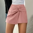 thumbnail image 5 of Uaswgudfs Women's Knotted Front Asymmetrical Hem Casual Shorts - Structured Fabric Tailored Fit with 4” Inseam Pink XL, 5 of 8