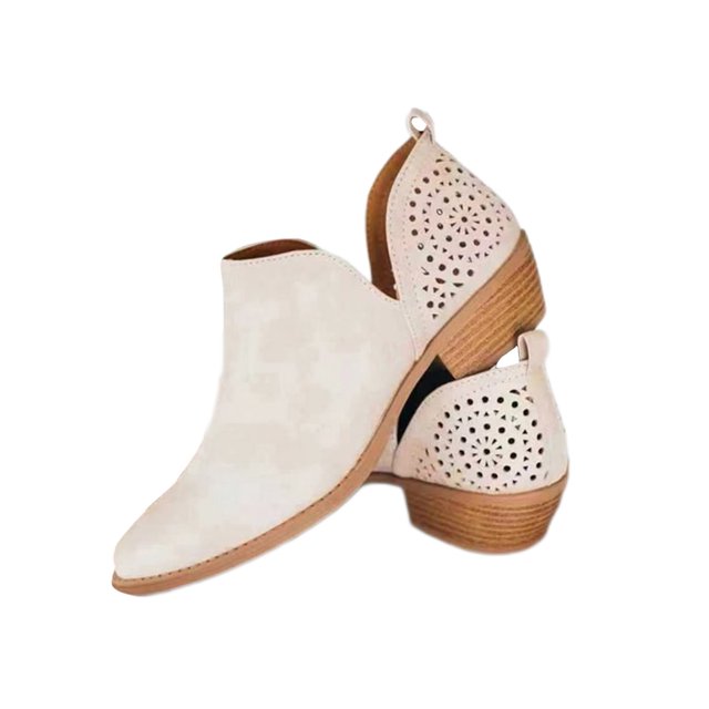 UKAP Women Ankle Boots Mid Top Chelsea Boot Slip On Short Bootie Office Shoes Lightweight Rice 7.5