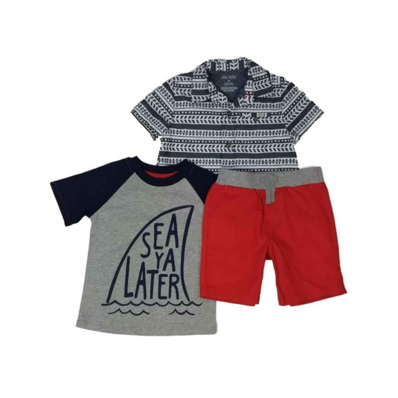 Toddler Boys Sea You Later Outfit Button Shirt Shark T-Shirt & Shorts Set 3T