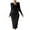 Black, variant on HAiming Women's V Neck Knit Sweater Dress Fall Solid Color Long Sleeve Ruched Tie Waist Ribbed Bodycon Midi Dresses